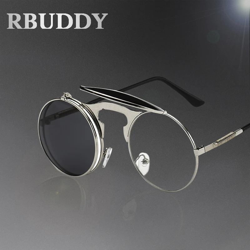 Rbuddy круглые очки мужские солнцезащитные открыт пара панк металл круг женщин