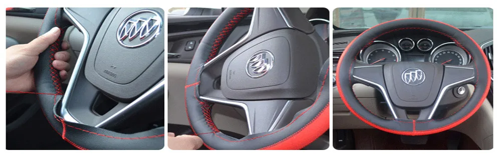Горячая грузовик кожаный руль автомобиля крышка с иглами и резьбой черный и серый для опционально# EA10328