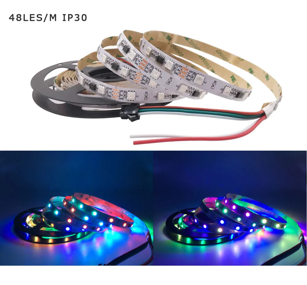 DC12V WS2811 5050SMD цветных(RGB) светодиодных лент адресуемых IC 30/48/60 светодиодов/m Led Пиксели внешний 1 Ic Управление 3 светодиода 5 м/рулон 16,5