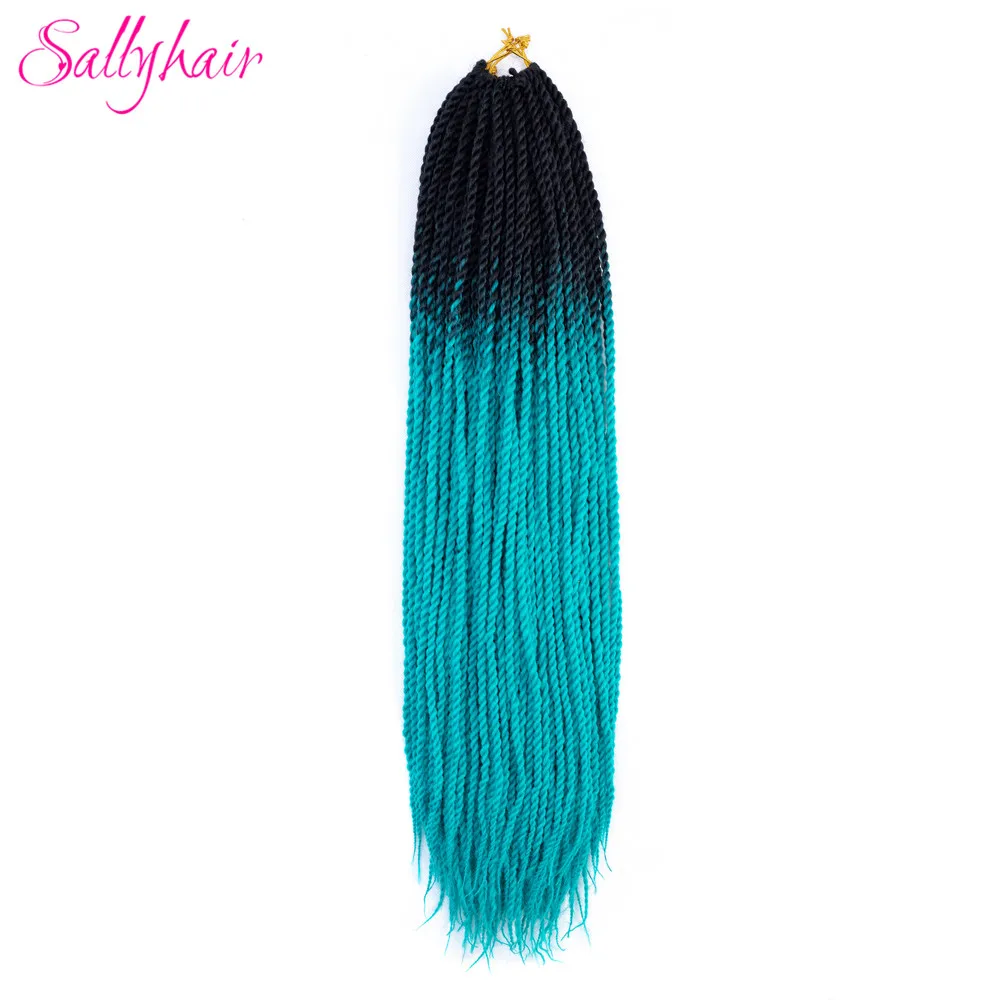 Sallyhair, 20 прядей, Омбре, цвет сенегаль, закрученные косички, волосы для наращивания, синий, серый, высокая температура, синтетические, вязанные, косички - Цвет: T1B/30