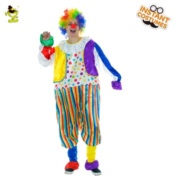 

Circus Clown Costume Comedy Grids Adult Suit Funny Halloween Carnival Party Fancy Dress Mens Jumpsuit
