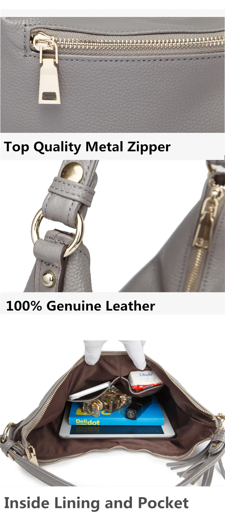 High Quality Genuine Leather Bag Woman Shoulder Bag Real Cow's Skin Bag Fashion HOBO Ladies Crossbody Bag 2018 (3)