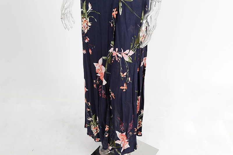 BONGOR LUSS Vintage Floral Print Women Long Bohemian Dress Wrap Casual Ruffle Frill V-Neck Short Sleeve Summer Beach Maxi Dress (8)
