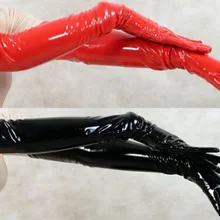 Блестящие черные/красные Локоть Длина искусственная кожа ПВХ перчатки необычное платье один размер