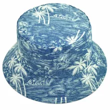 Реверсивный деним джинсавая шляпа для мужчин кокосовое дерево Печатный Панама для женщин лето осень хлопок Двусторонняя Панама