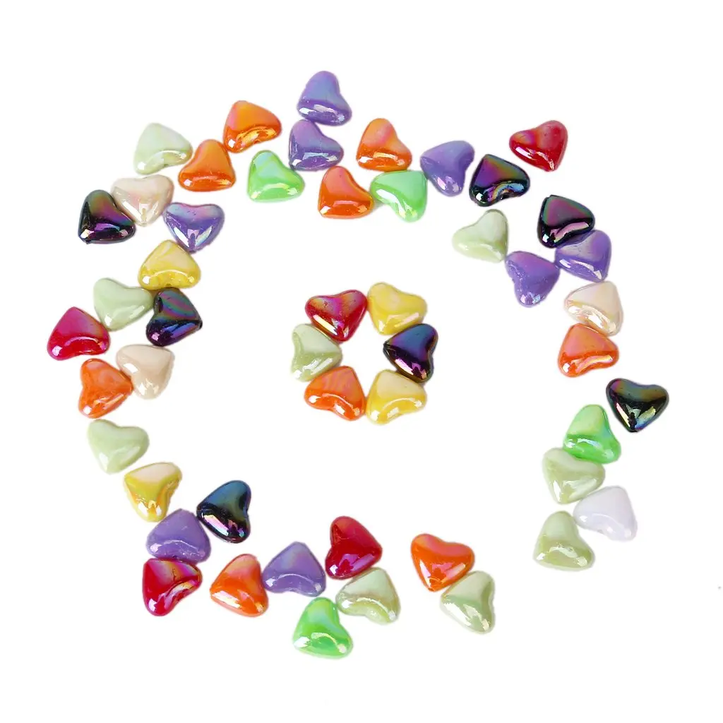 Approx. 50Pcs Colorful Acrylic Heart Shaped Loose Beads for Jewellery
