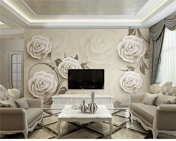 

Custom Any Size Interior3D HD Digital Print White Stereo Five Rose Flower TV Background Wall Silk Mural Wallpaper