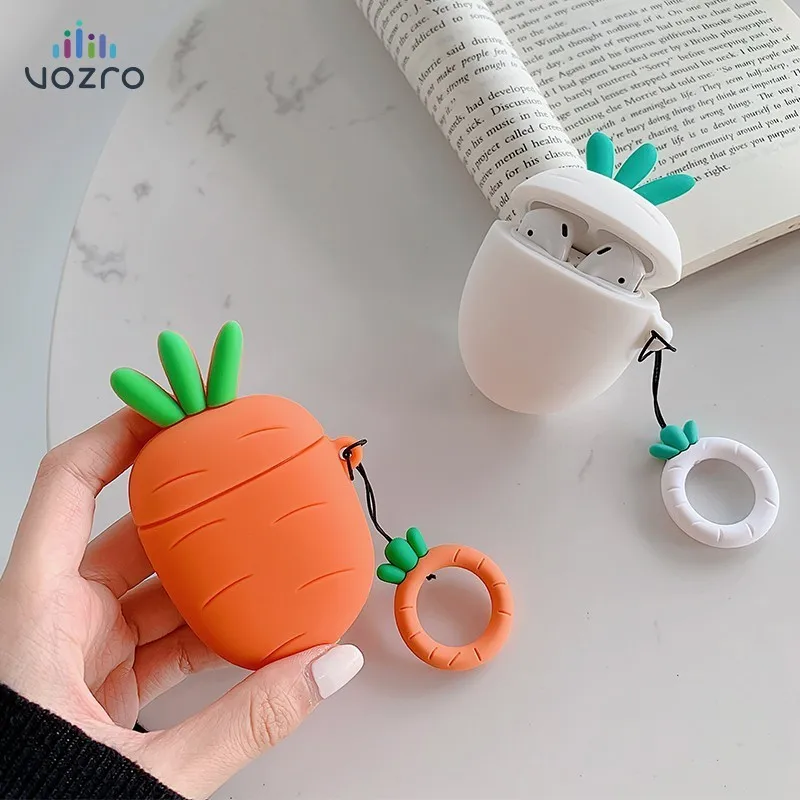 

VOZRO Cartoon Carrot Bluetooth Earphone Case For Apple AirPods Silicone Headphones Cases For Airpods 2 Protective Cover