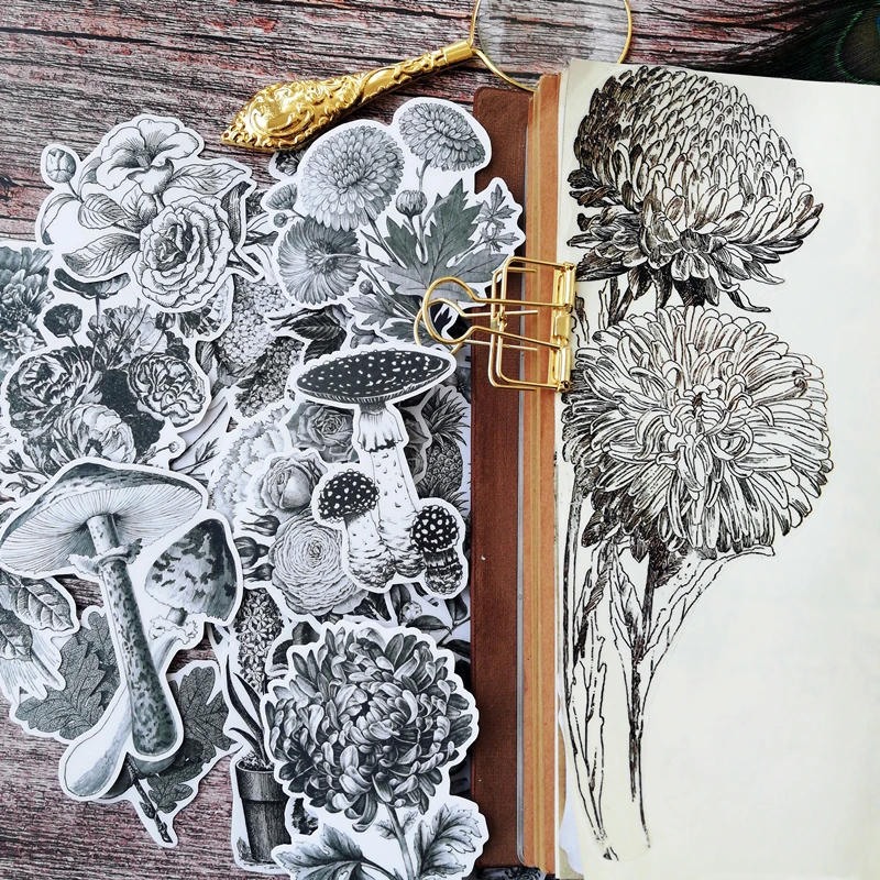 

Black Plants Musuroom Stickers Scrapbooking Stickers Decorative Journal Happy Planner Sticker DIY Craft Photo Albums Card Make