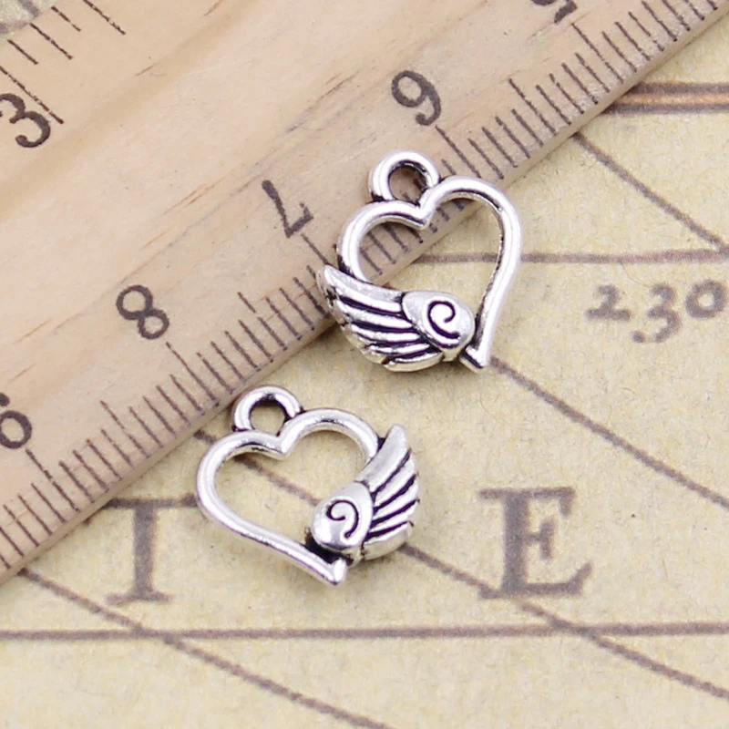 

20pcs Charms Winged Flying Heart 14x12mm Tibetan Silver Color Pendants Antique Jewelry Making DIY Handmade Craft