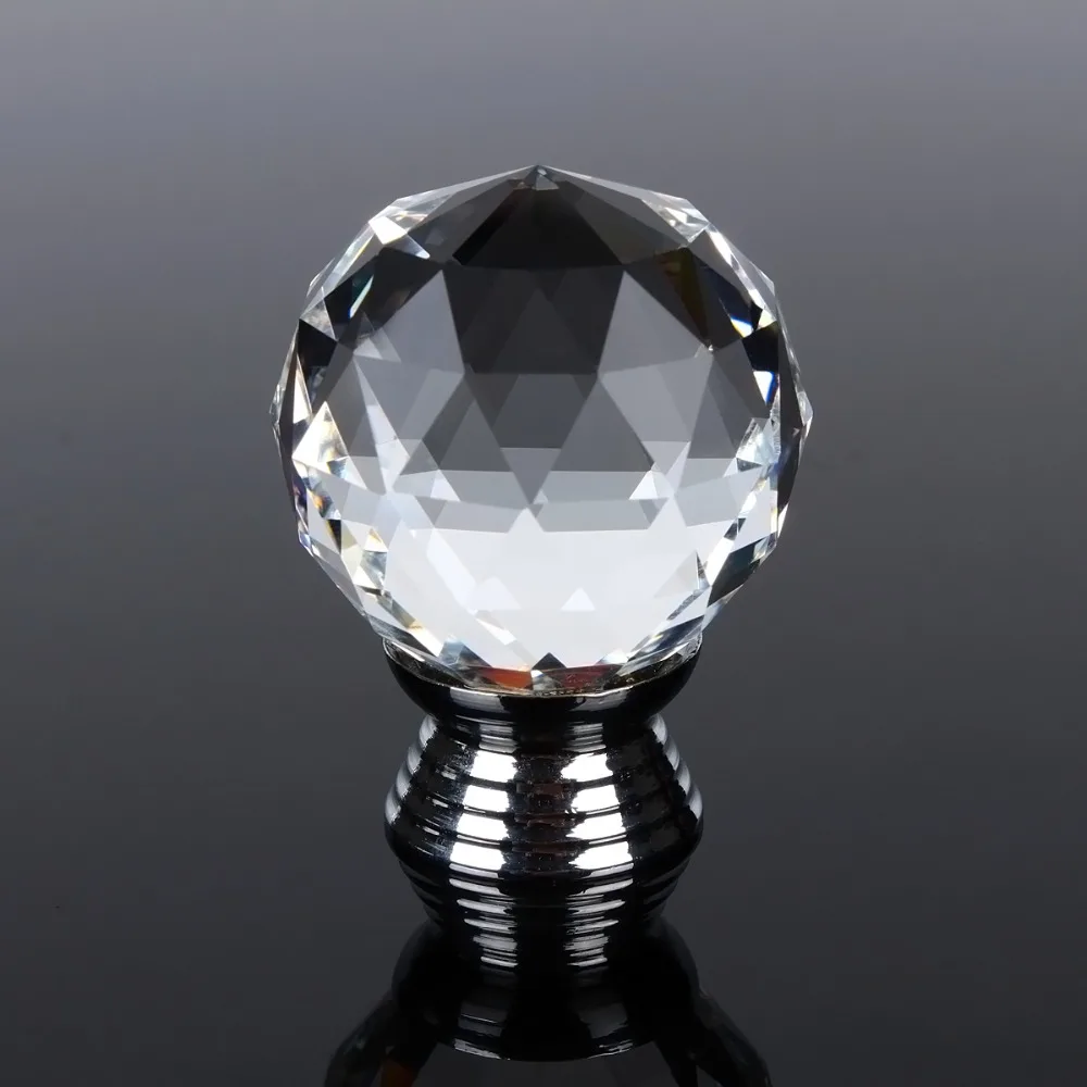 Clear Crystal Glass Cabinet Knob 30mm Diamond Shape Design Cupboard Drawer Pull Kitchen Door Wardrobe Handles Hardware Furniture