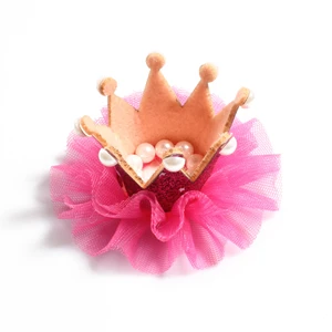 30 шт./лот, 6 цветов, для новорожденных, 3D фетровая детская корона+ сетчатый цветок для девочек, аксессуары для волос, блестящая фетровая корона для первого дня рождения, шапка - Цвет: E