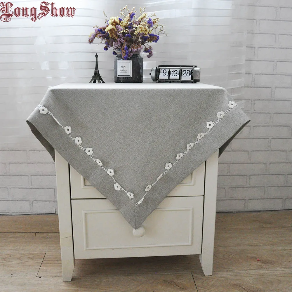 100 Polyester 85x85 Square Embroidered Lace Trim Light Grey Color