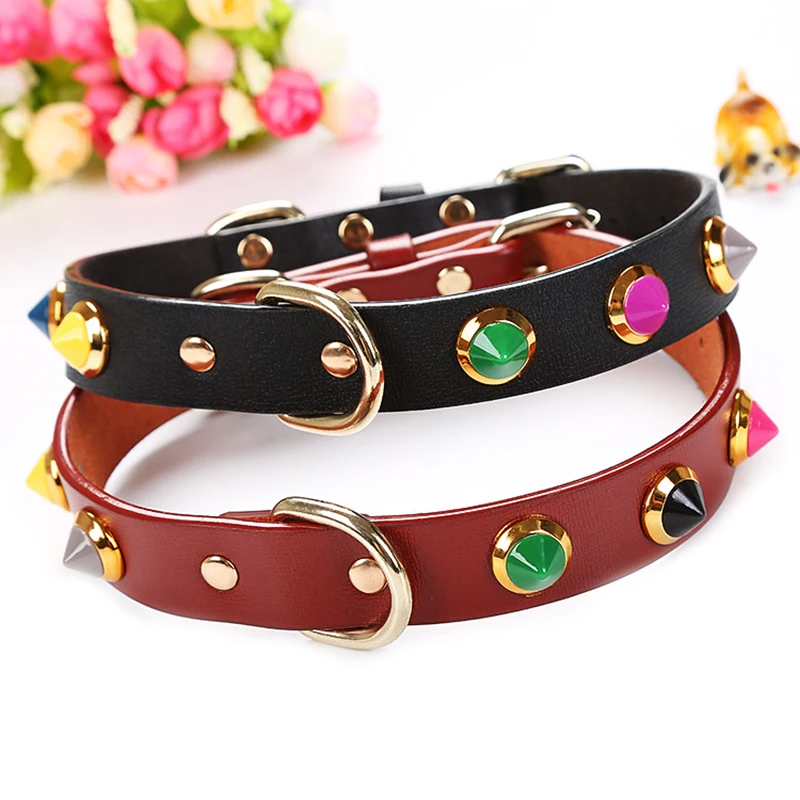 

Genuine Cowhide Leather Dog Collars for Dogs Leash Chain Small Pets Supplies Puppy Collar for Pitbull Perro Chihuahua Leashes