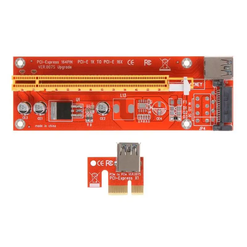 Red PCI Express Riser Card Adapter Mining Card 1x to 16x PCI-E Riser Extender 60cm USB 3.0 Cable 15Pin SATA for BTC Mining miner