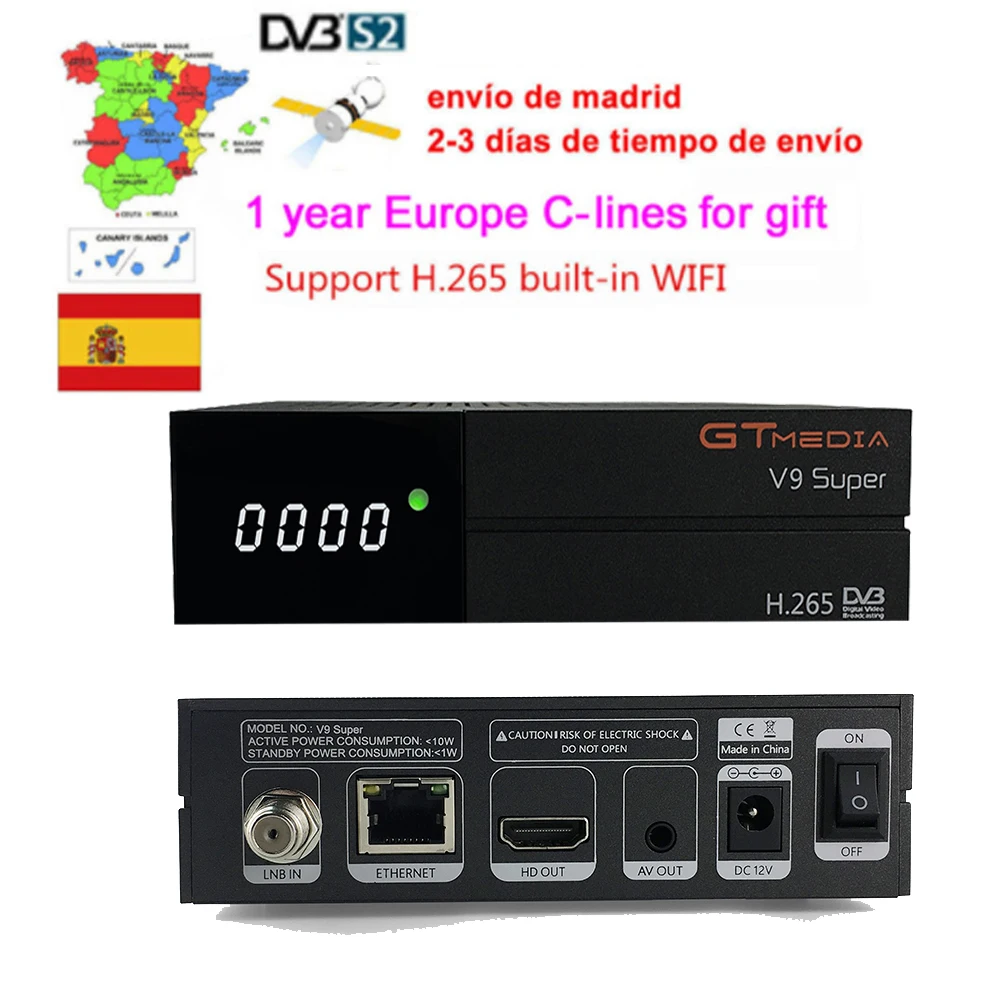 

GTMedia V9 Super Satellite Receiver Bult-in WiFi with 1 Year Spain Europe Cccam Cline Full HD DVB-S2/S Freesat V9 Super Receptor