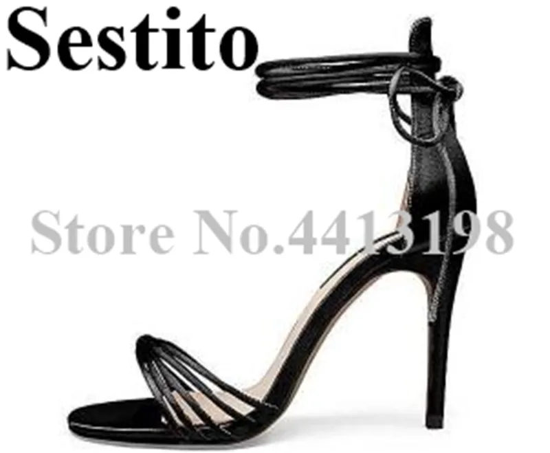 

2019 European New Solid Sweet Ankle Strap Narrow Band Sandals Peep Toe Super High Thin Heels Women Sandals Lace-up Women Shoes