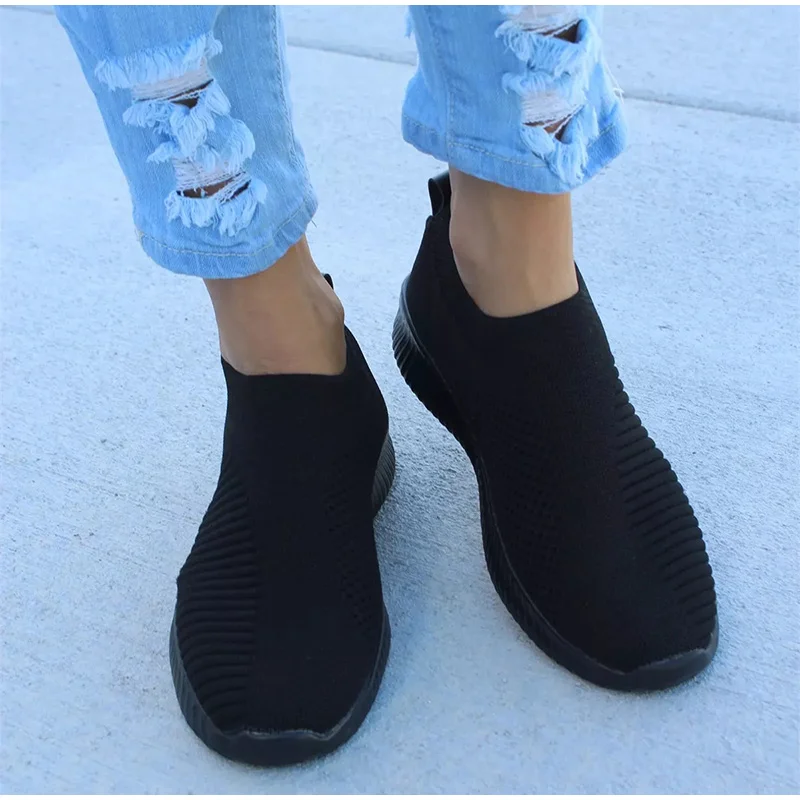 Новые женские кроссовки для бега, кроссовки с вязаным носком, спортивная обувь, спортивная дышащая обувь без шнуровки, basket femme zapatillas