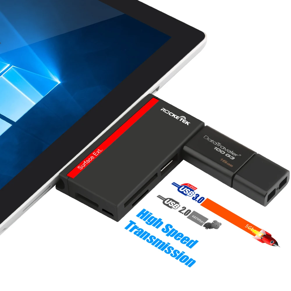 Rocketek USB 3,0 Мульти устройство чтения карт памяти Адаптер для SD/TF micro sd Microfoft Surface Pro 3/4/5/6 Hub компьютерные аксессуары