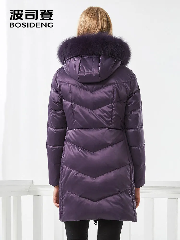 BOSIDENG women down coat winter thick down jacket mid-long real fur collar thick parka embroidery fabric oversize B70141046BWL