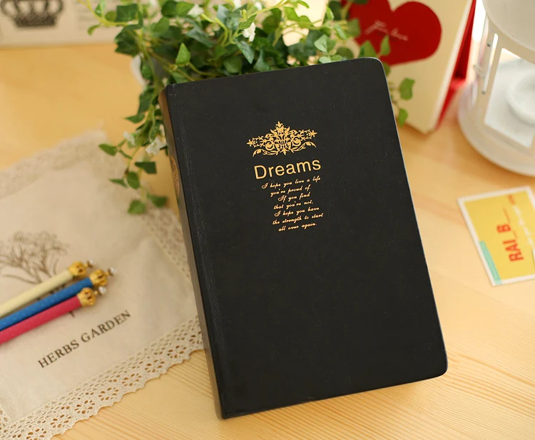 Винтажный блокнот в твердом переплете с золотой мечтой, креативная черная кожаная обложка, пустой дневник, дневник, блокнот, офисные школьные канцелярские принадлежности
