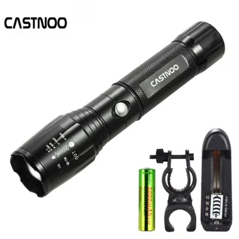

CASTNOO 6000 LM T6 LED Torch 5 Modes 18650 Battery Light Bicycle Clip 360 Degree +Li-ion Battery Charger US Plug PJW