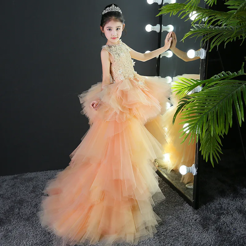 Glizt Long Trailing Flower Girls Dresses for Wedding Puffy Kids Pageant Dress First Holy Communion Party Prom | Детская одежда и