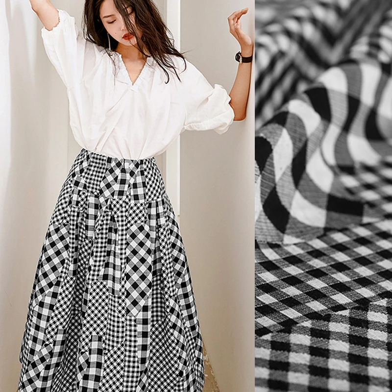

145CM Wide 420G/M Check Print Black White Polyester Fabric for Summer Spring Dress Shirt Pants Suit E935