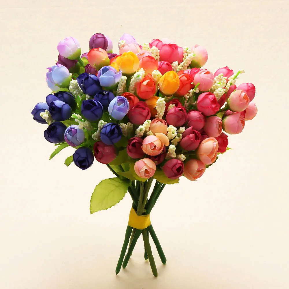 15 головок мини-розы красочные шелковые цветы искусственный цветок домашний декор для свадьбы Маленькие розы Букет украшение дисплей цветок