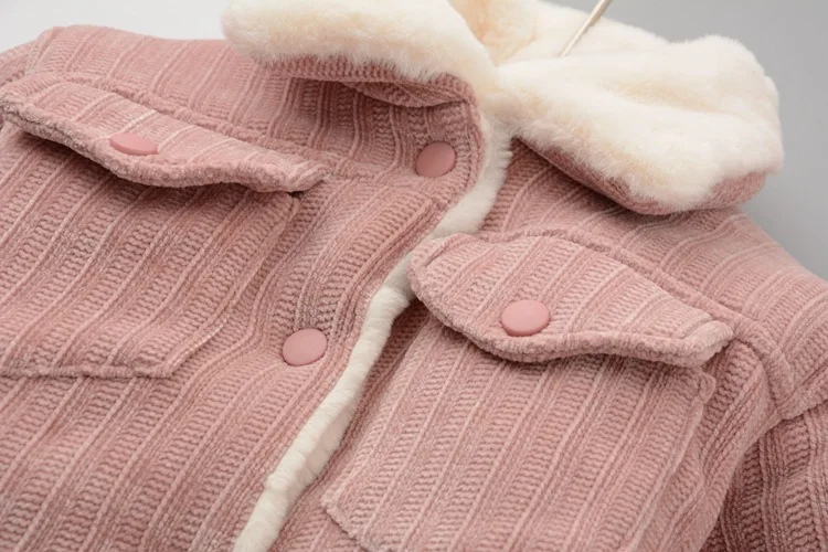 Новое зимнее плотное хлопковое пальто, куртка-кардиган с кроличьим мехом для девочек, детское хлопковое пальто