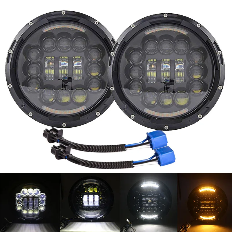 

7Inch Round Project LED Headlights RGB Halo For Jeep Wrangler JK Bluetooth Phone APP Control Jeep Headlights