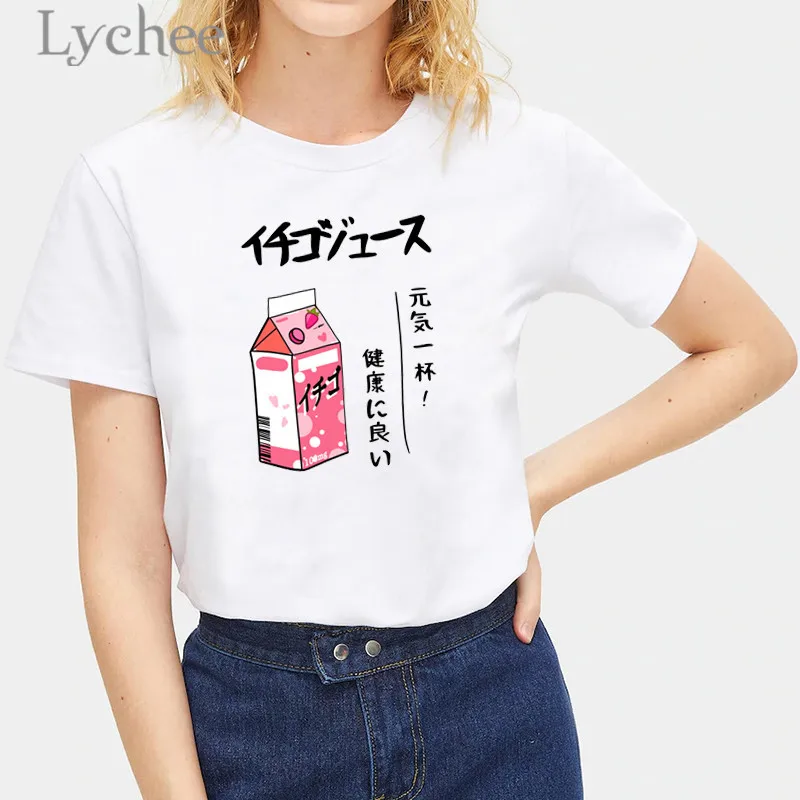 Женская футболка Lychee в стиле Харадзюку топ с принтом японской еды свободные