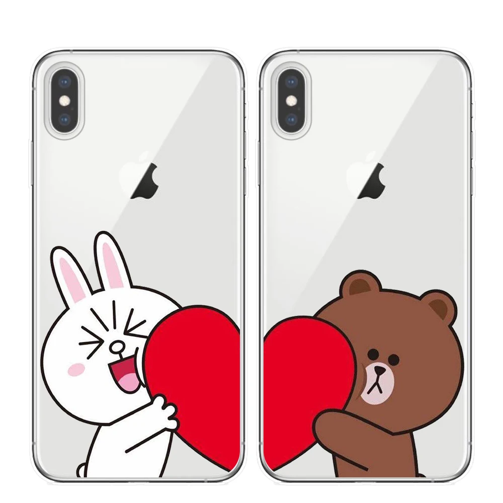 

Cartoon brown bear Bunny Cony soft TPU Clear silicone back cover for iphone 6 6s 7 8 plus X Xs Max XR 5S Couples phone cases
