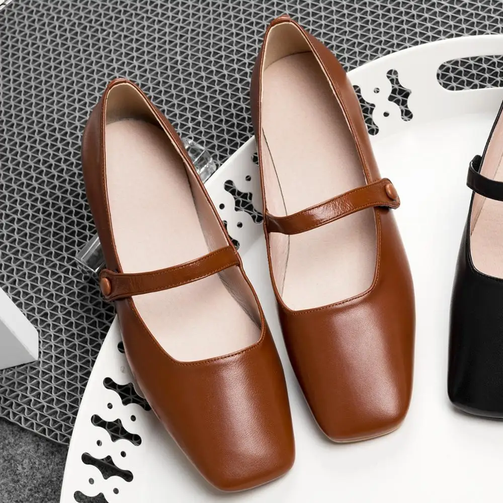 

3 Color plus size 41 women's genuine leather mary jane flats sqaure toe soft comfortable ballerinas leisure espadrilles shoes