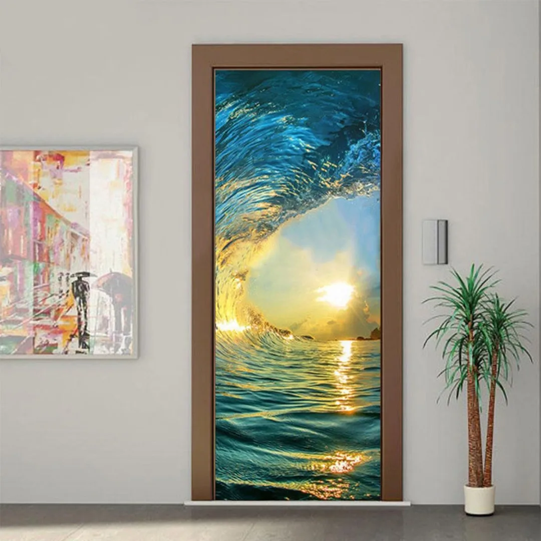 Fashion 3D Self Adhesive Scenery Door Wall Fridge Sticker Decals Wrap Mural Home Decor