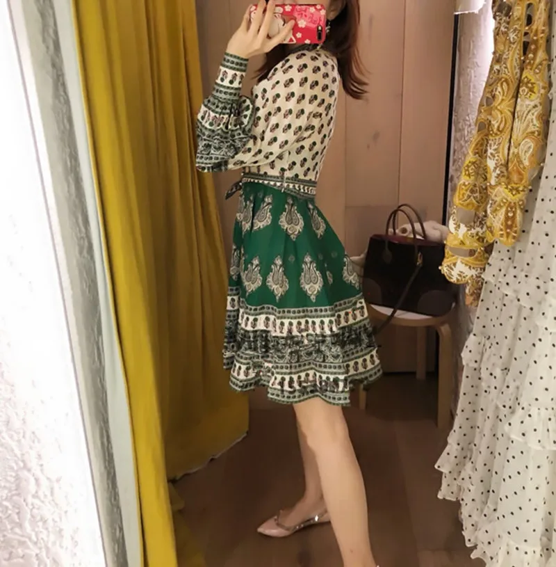 Summer Dress 2019 Runway Elegant Slim Women O Neck Lantern Sleeve High Waist Vintage Mini Dresses (4)