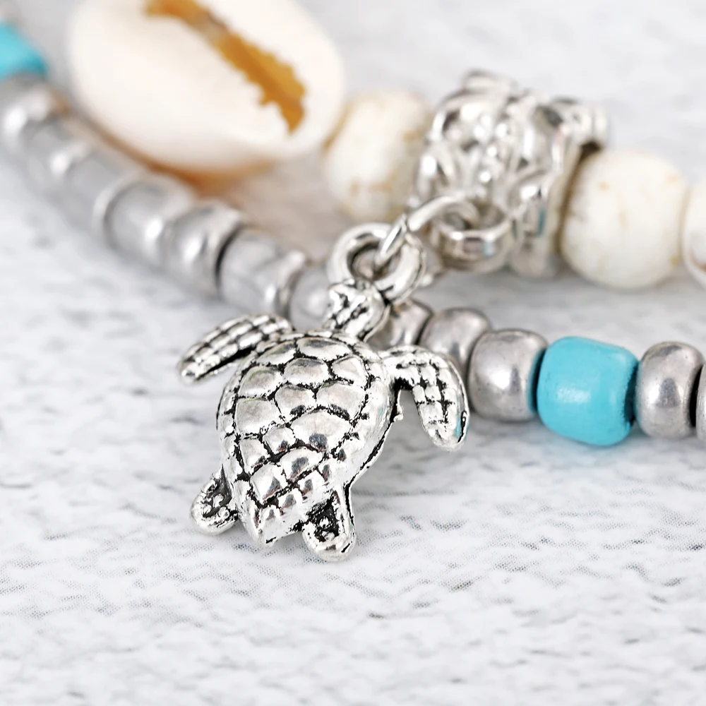 XIYANIKE подвеска-черепаха женские браслеты для щиколотки подарок камень Бусины ножной браслет в богемном стиле на ноге Бохо океан женские ювелирные изделия