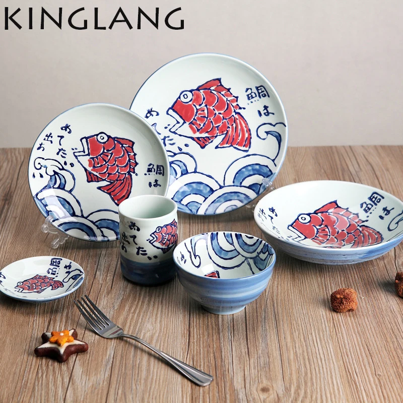 

Japanese cartoon lace ceramic 10 inch main meal plate of rice and fish cake plate ceramic tableware