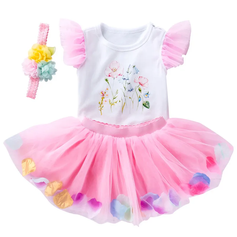 

2019 Summer Baby Girl Clothing Set Newborn Clothes Baby Headwear+Bodysuit+Skirt Cotton Babies Set Tutu Skirt Soft Bebek Giyim