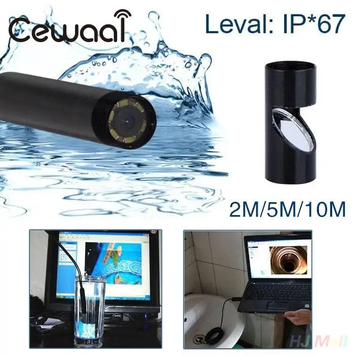 Cewaal 2/5/10 м Кабель для программирования в 5 мм объектив 6 светодиодный USB эндоскопа инспекции труб змеевидная видео Камера бороскоп для ПК с ОС Windows