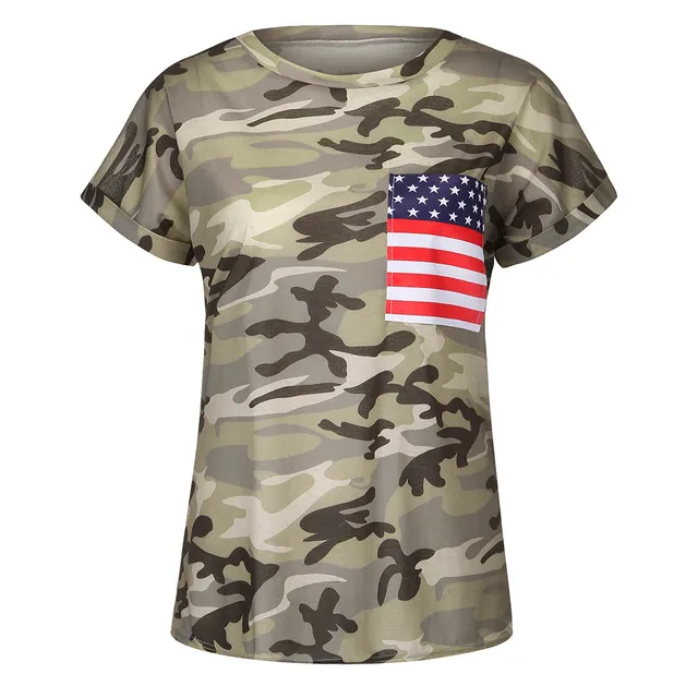 Plus Size Women Camouflage Printed t shirt Summer Short Sleeve American