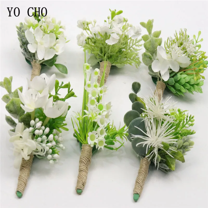 

YO CHO Corsage Bridegroom Wedding Boutonniere Artificial Silk Flowers White Green Lily Of The Valley Wedding Meeting Party Decor