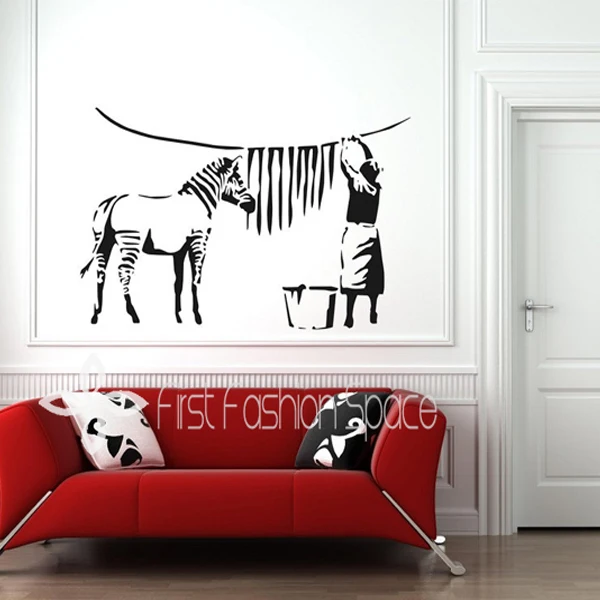 Free Shipping Large Size 60x90cm Banksy Zebra Stripes Wash Wall Sticker Art Stickers Vinyl Decals Home