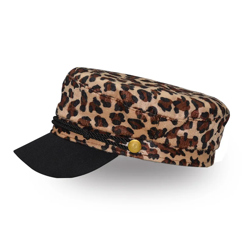 Винтажная шерстяная Повседневная шапка с леопардовым принтом, Женская Зимняя кепка с плоской веревочкой, Женская Повседневная бейсбольная кепка, модные аксессуары в стиле милитари