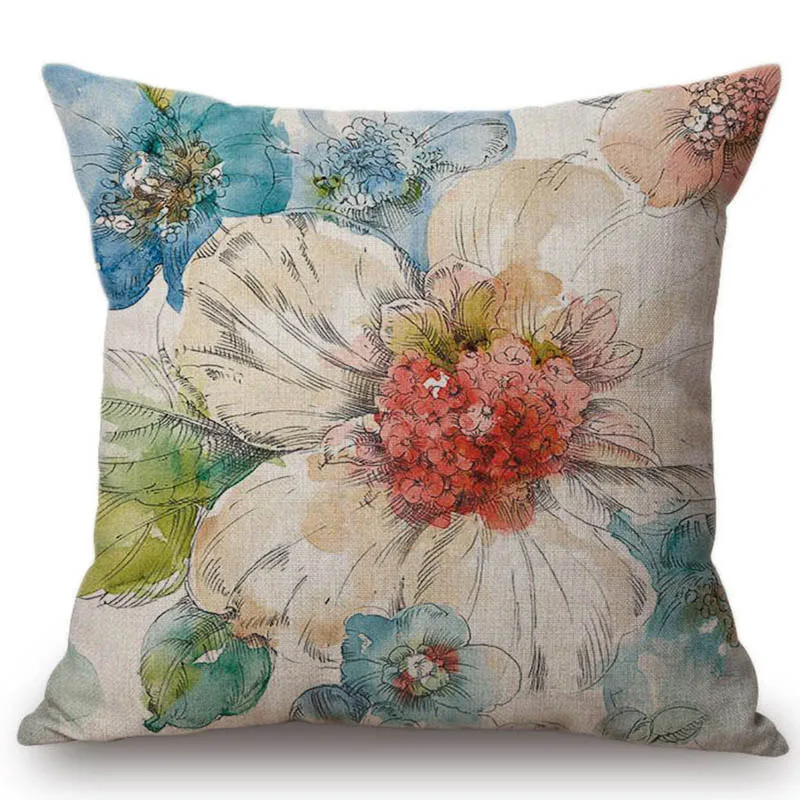 45x45 cm المائية الرجعية زهرة المنزل الديكور ارتفع زنبق أريكة خمر القطن الكتان وسادة تغطية ل مكتب الرئاسة وسادة تغطي