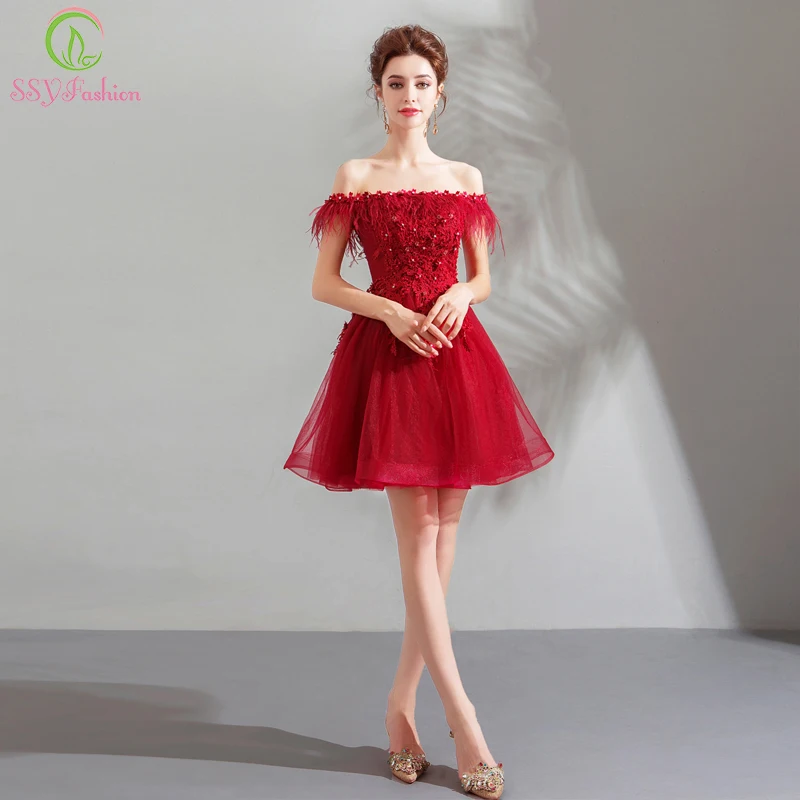 SSYFashion/новые красные коктейльные платья милое кружевное мини платье с кружевными