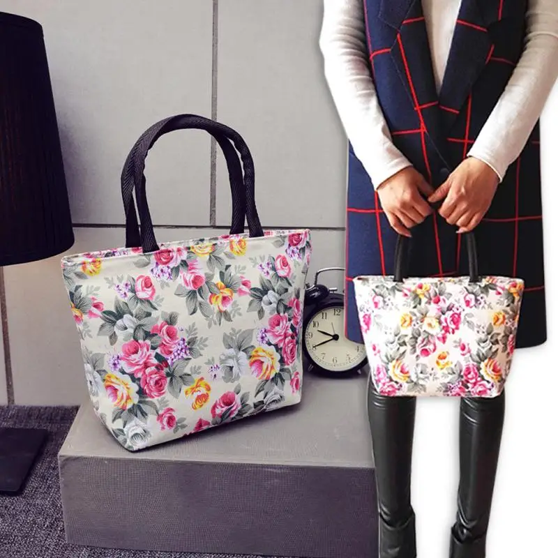 

Waterproof Women Print Handbag National Style Retro Floral Print Canvas Tote Shoulder Bag High Capacity Travel Mummy Bag #0726