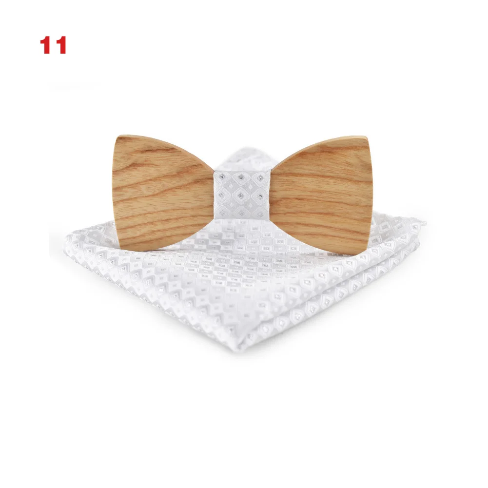 Men Handmade Wood Butterfly Bow Ties with Handkerchief British Party Wedding Business Accessories G