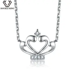 DOUBLE-R 0.03ct настоящий бриллиант Цепочки и ожерелья Для женщин Сплошной 925 Подвеска Серебряная корона женский классический Юбилей подарок