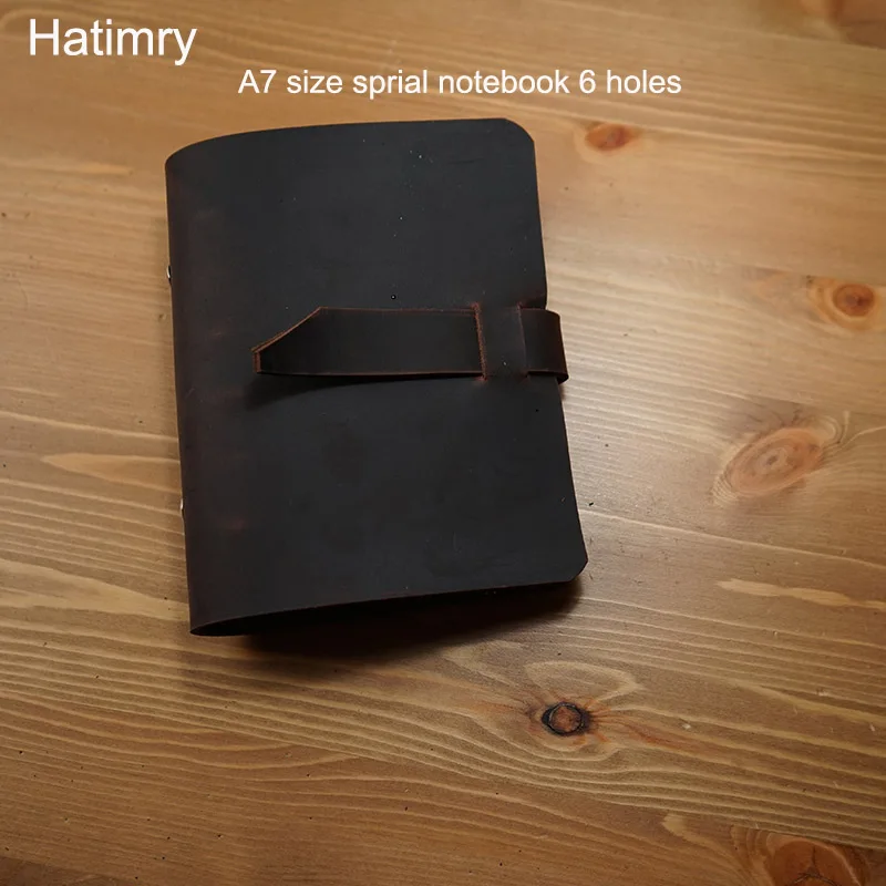 Hatimry Genuine leather A7 size notebook journal travelers handmade notebook 6 holes sparil books school supplies passport book 3 5 7 holes cable organizer silicone usb data wire winder desktop storage wire manager desk organizer school office supplies